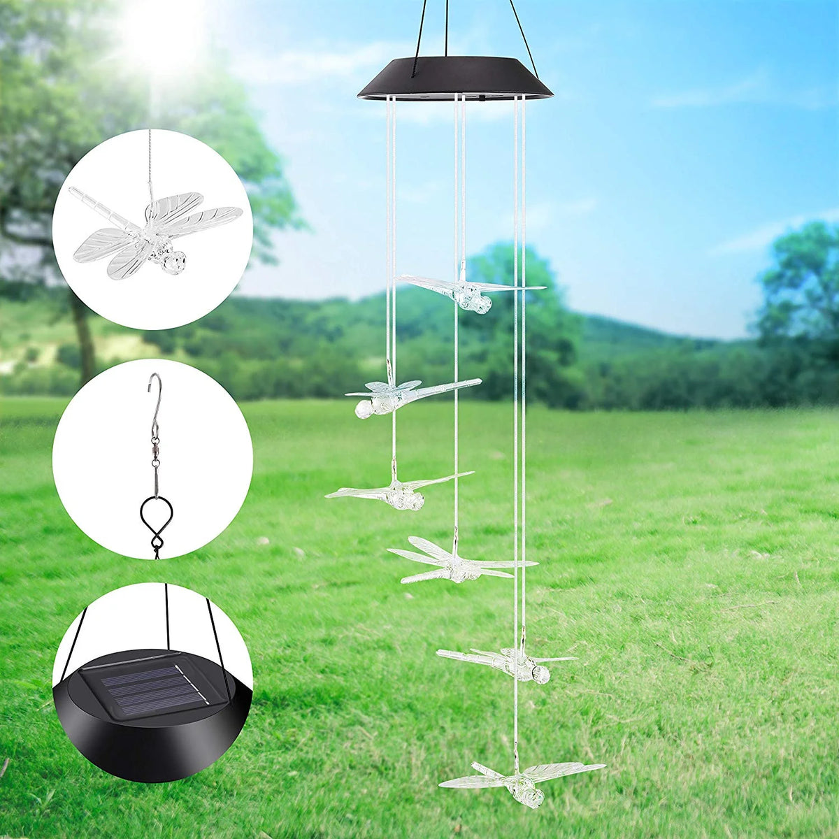 Color Changing Dragonfly Wind Chime Spiral Spinner Wind Mobile C722364