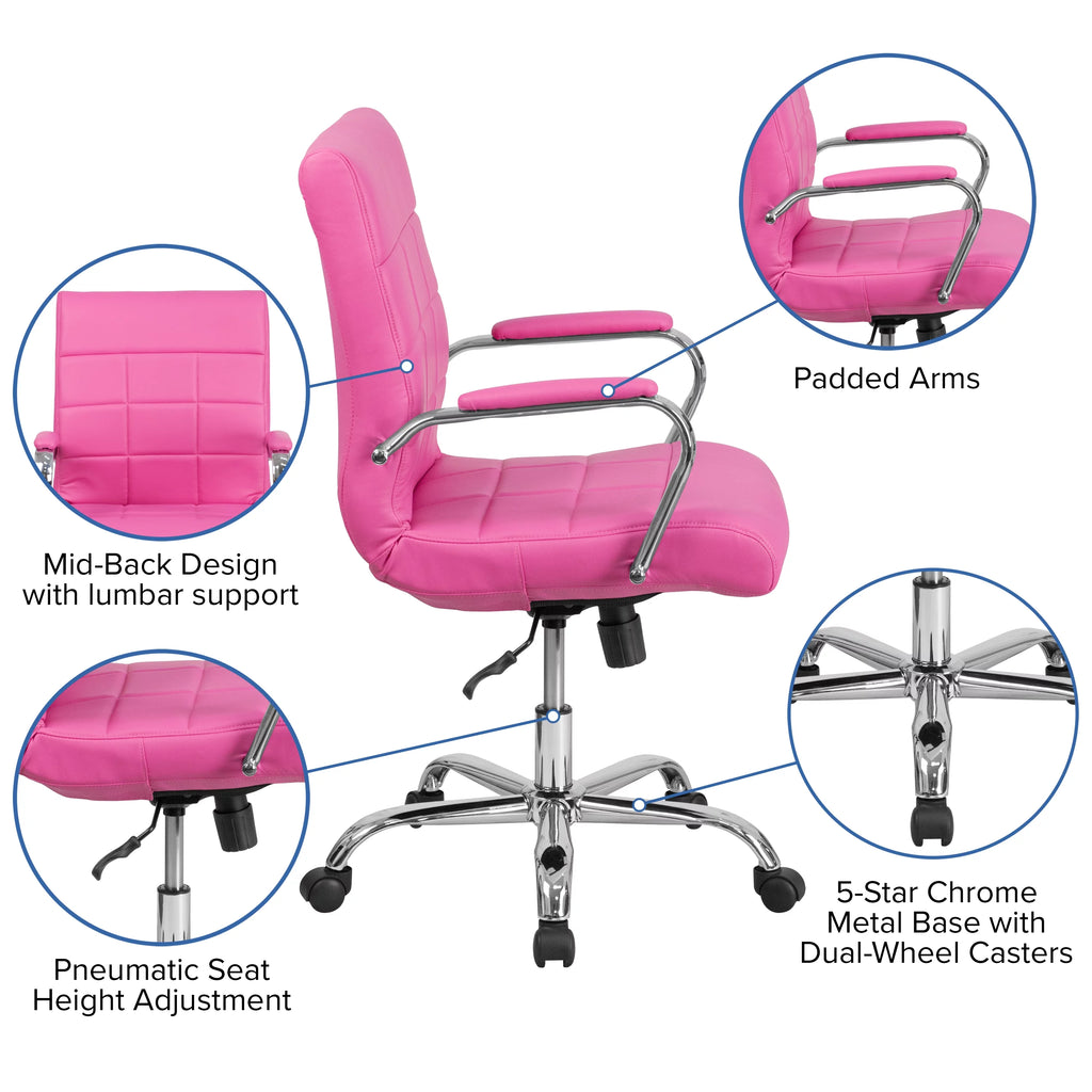 Pink Vinyl Swivel Office Chair with Chrome Base M2939