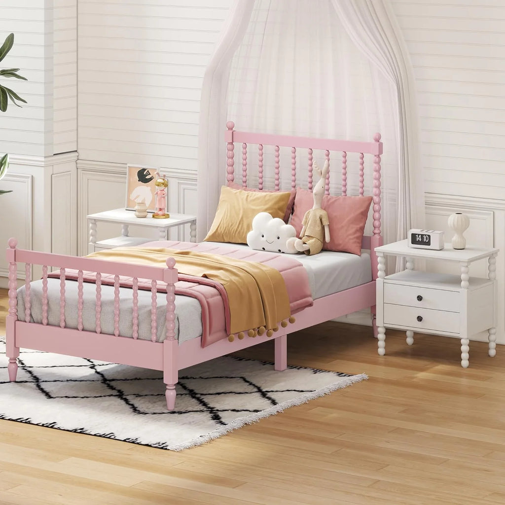 3 Pcs Bedroom Set with 2 Nightstands, Solid Wood Platform Bed B8004
