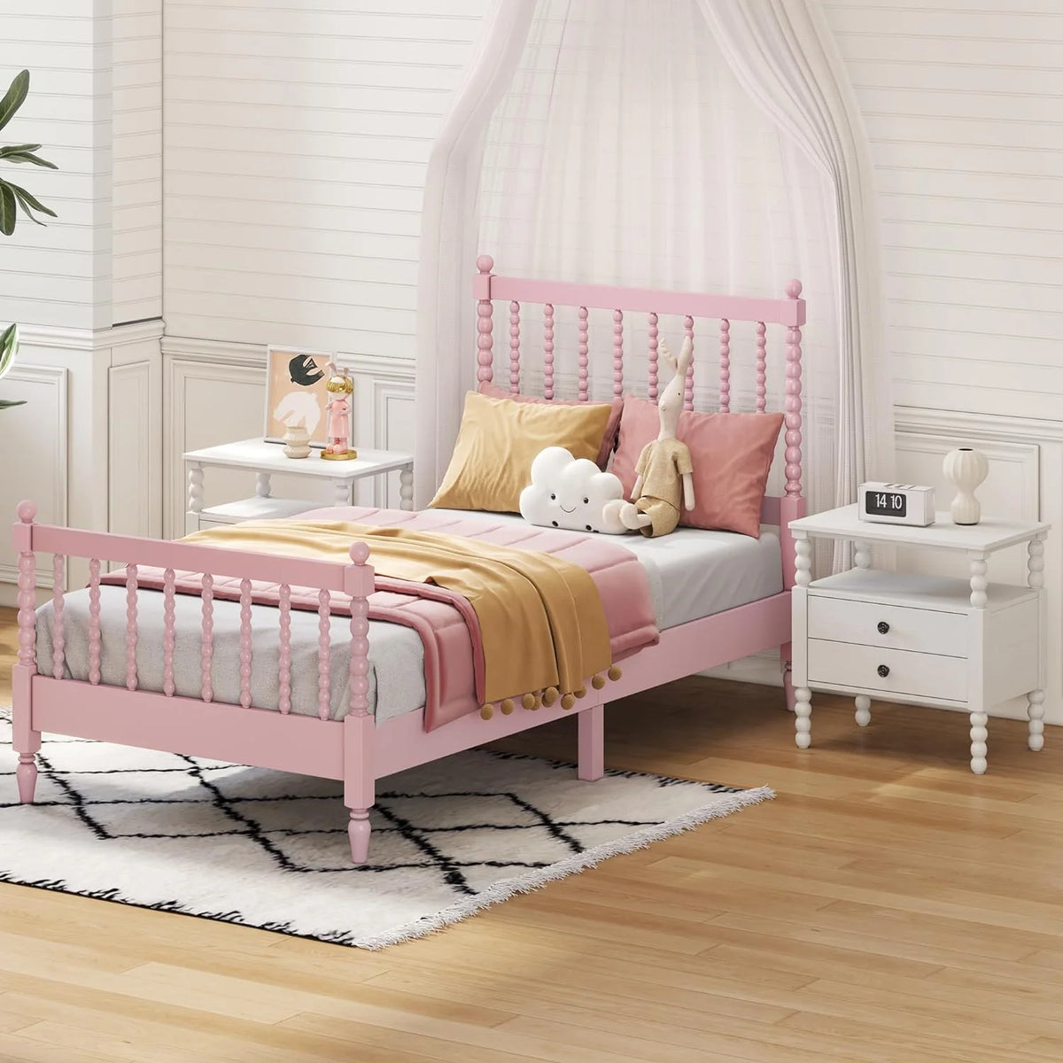 3 Pcs Bedroom Set with 2 Nightstands, Solid Wood Platform Bed B8004