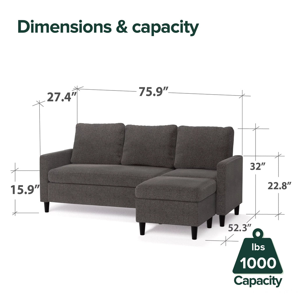 Dark Grey Convertible Sectional Sofa with Reversible Chaise I647514