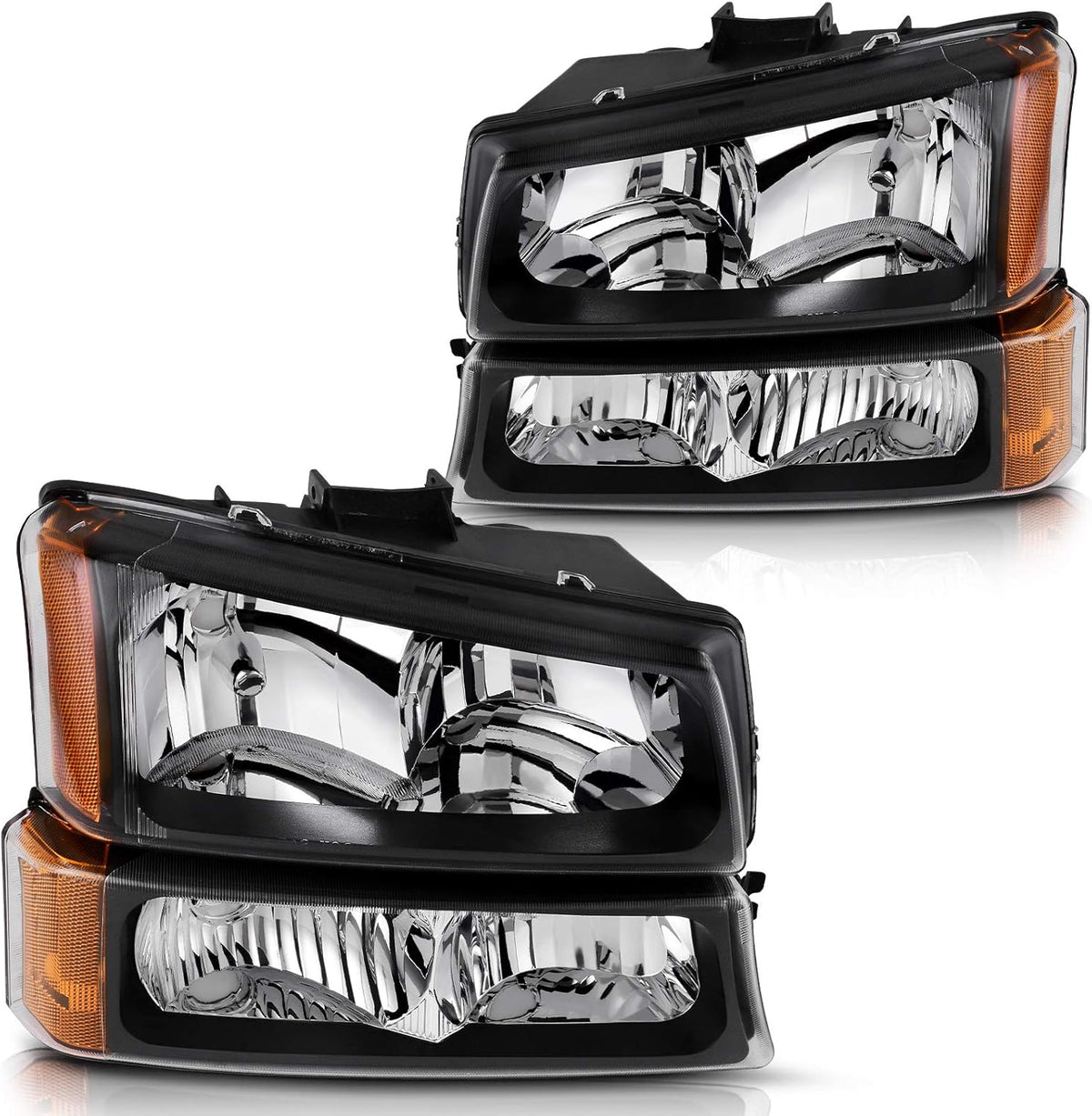 Black Housing Amber Reflector Headlights Assembly O8611