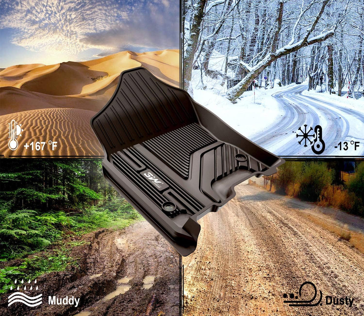 Black TPE All Weather Custom Fit Floor Mats for Dodge Ram 1500 2019-2021 First and Second Row Full Set J1331