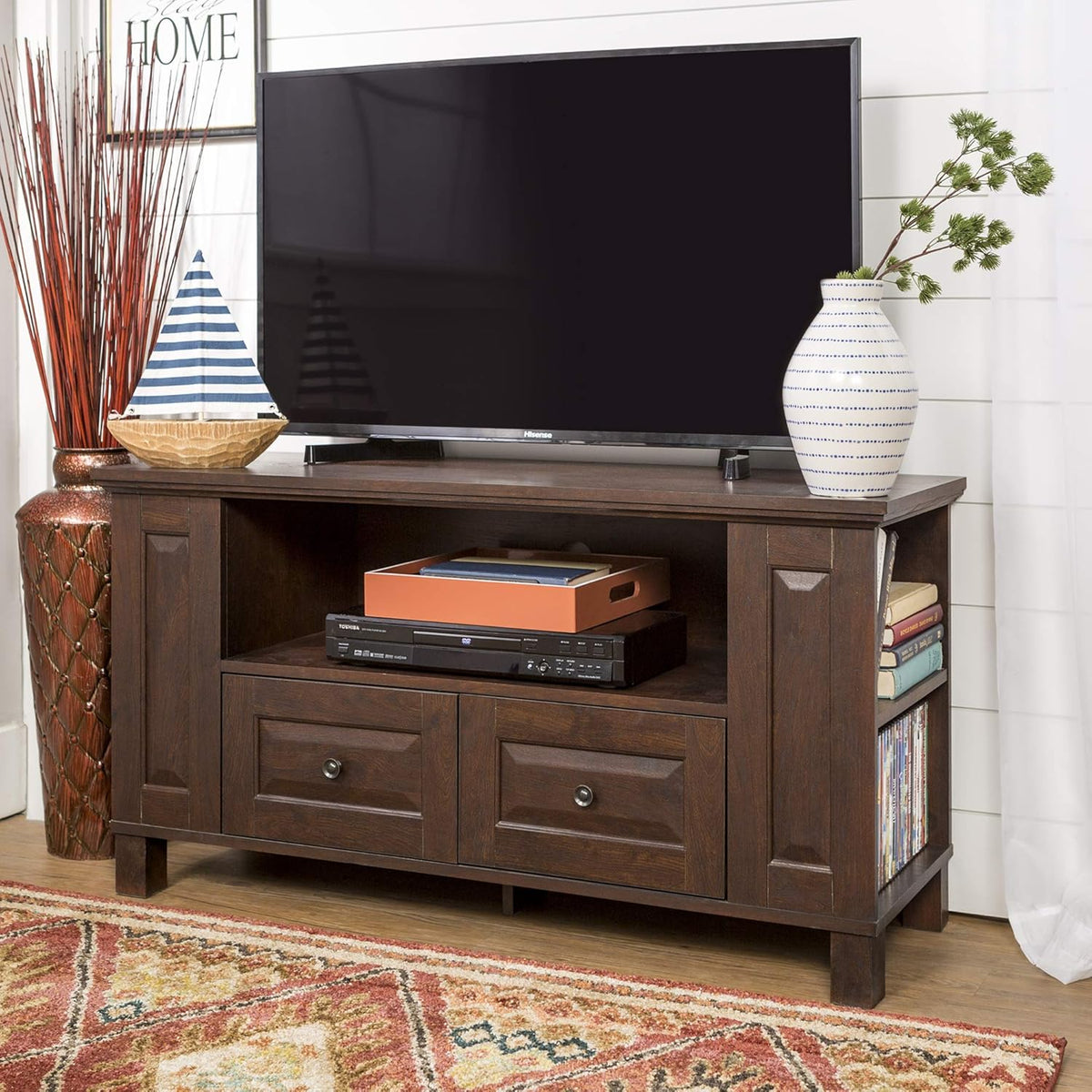 Black 42 Inch Wood TV Stand with Cabinet Doors and Open Shelves N90367