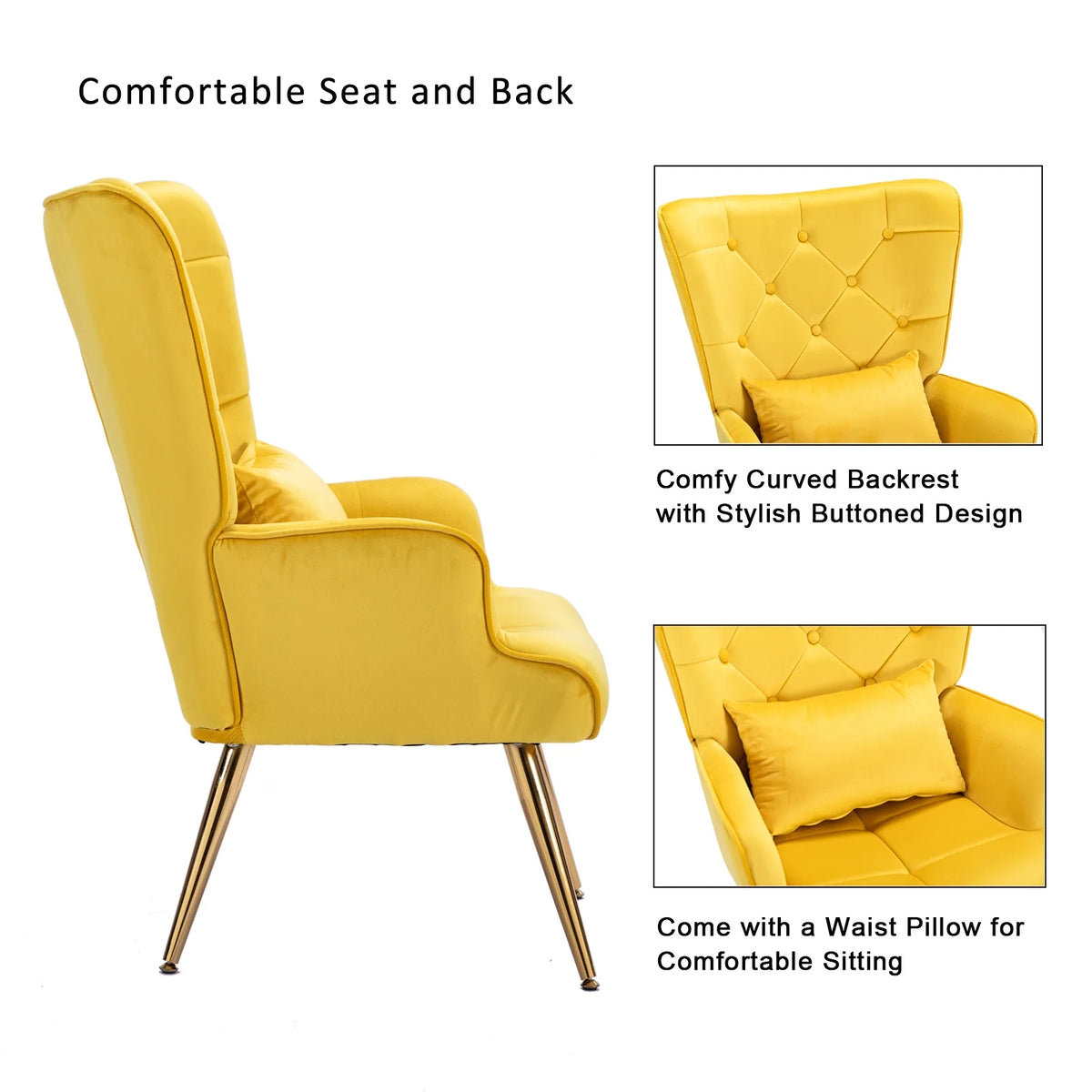 Yellow Velvet Wing Back Accent Chair with Pillow Z82364
