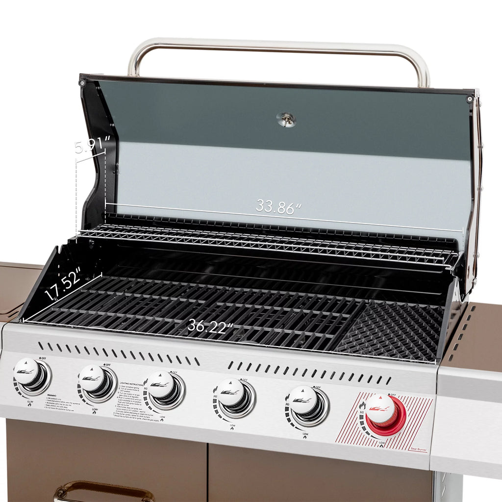 6-Burner Gas Grill with Sear Burner and Side Burner P33471