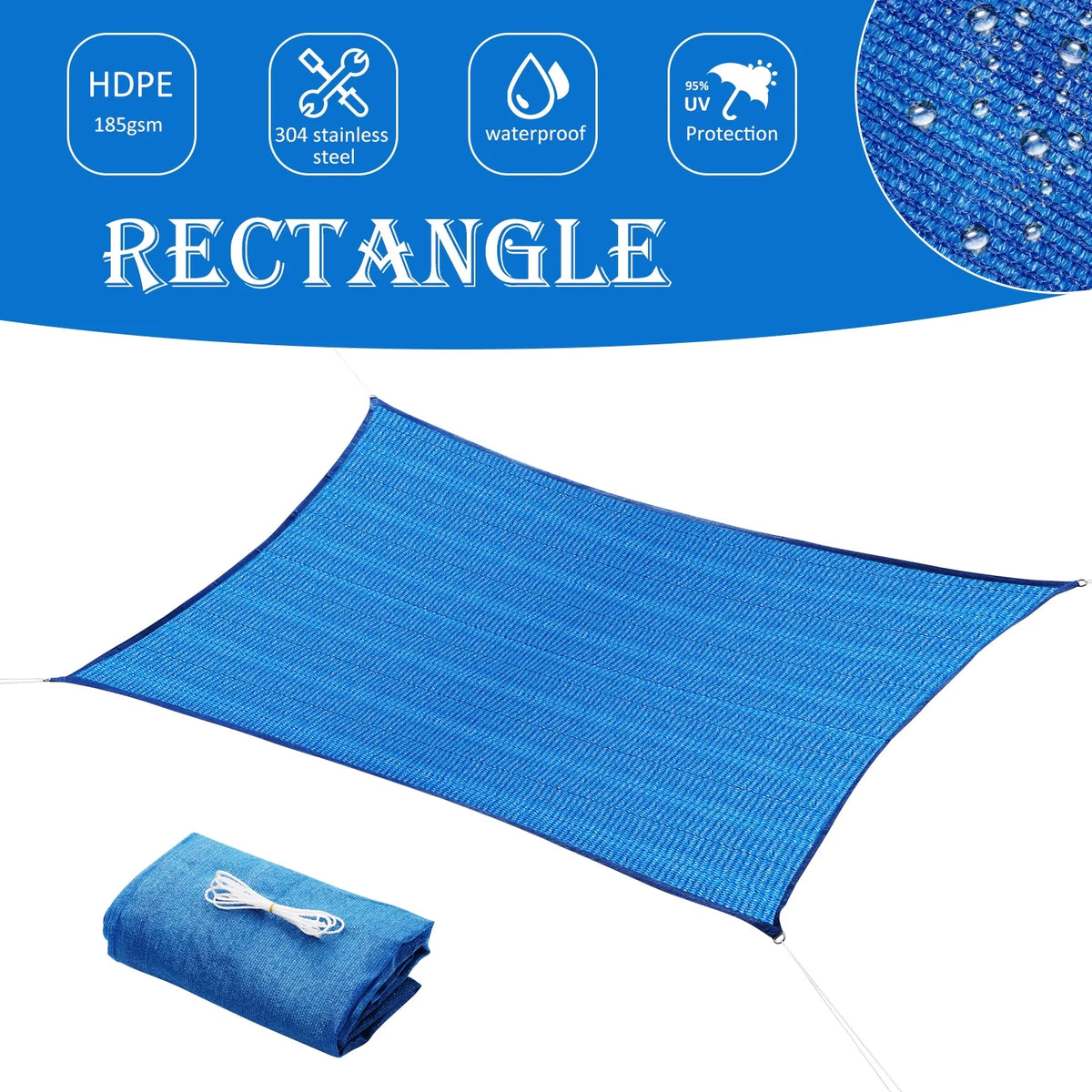 Rectangle Sun Shade Sails 6'x 10' Blue B43420