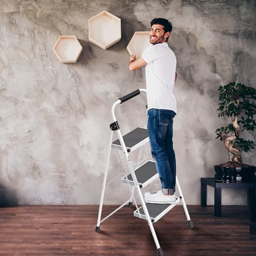 3 Step White Folding Step Stool N258138