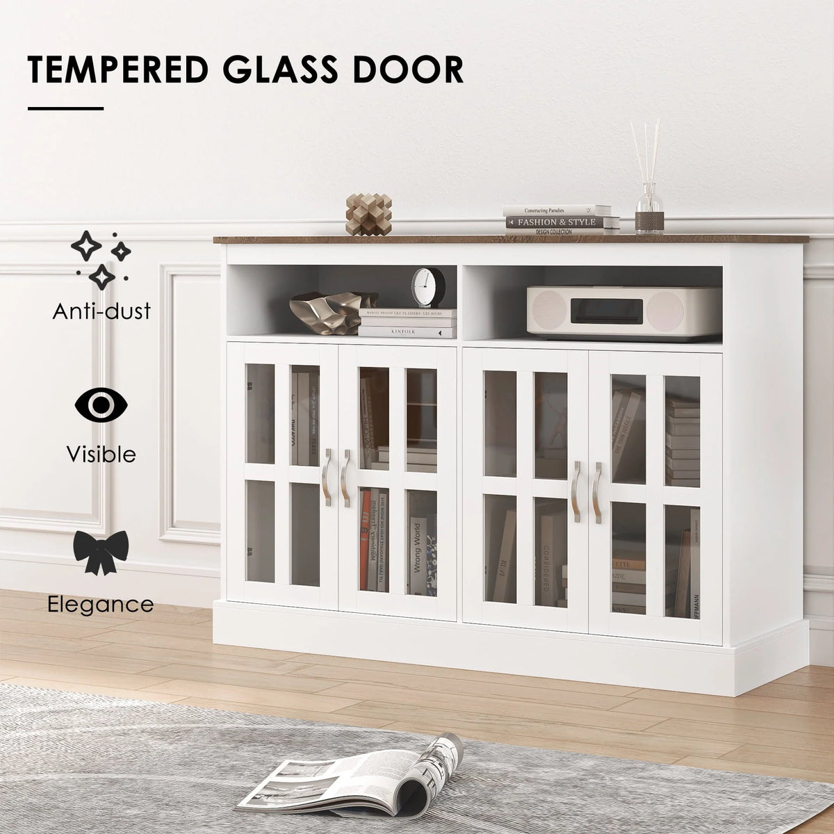 White Sideboard with Glass Doors O7433