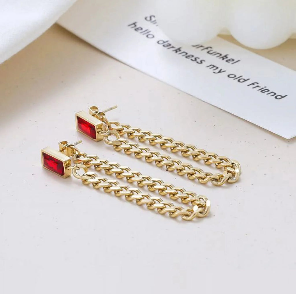 18K Gold Plated Stainless Steel Baguette Chain Earrings N4742