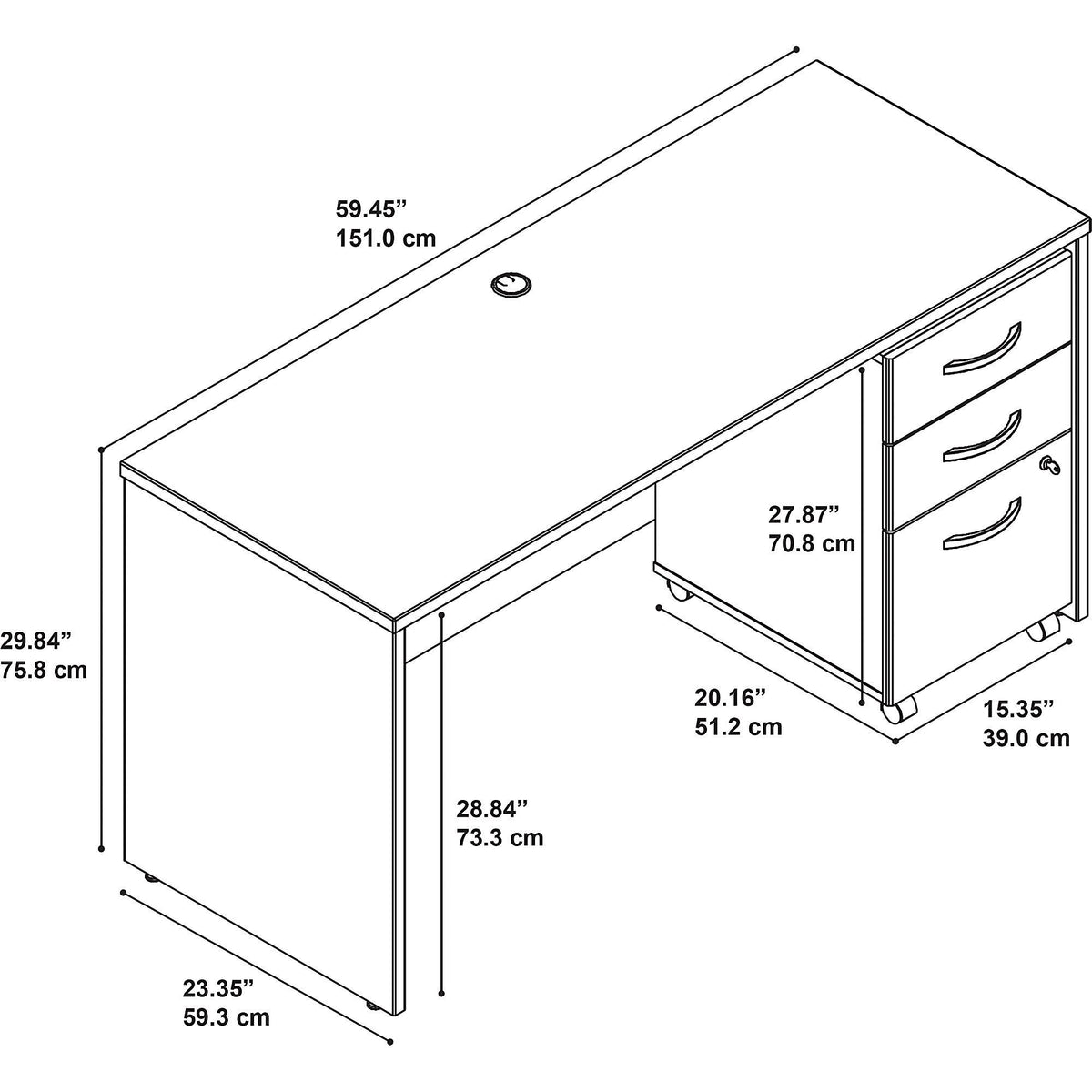 60W x 24d Office Desk with Mobile File Cabinet G6284