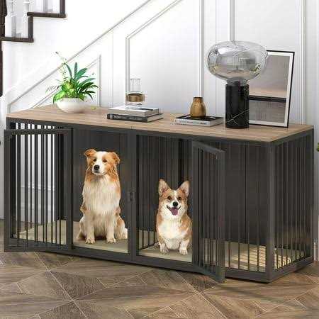 Wooden Dog Crate Furniture with Double Doors U567