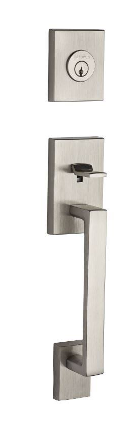 Single Cylinder La Jolla Handleset with Contemporary Door Knob in Satin Nickel E1391