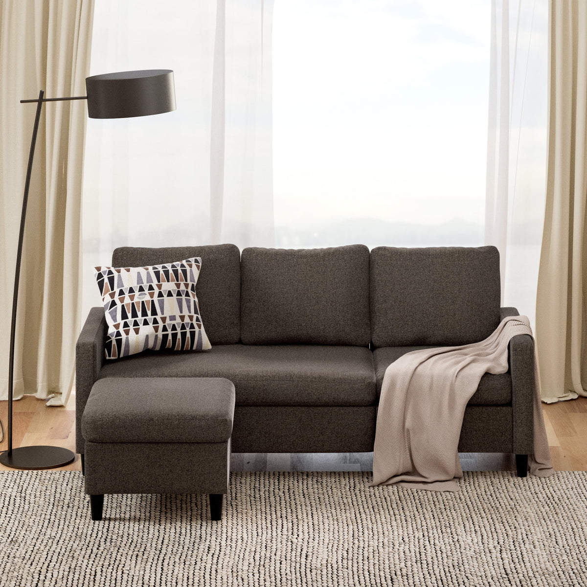 Dark Grey Convertible Sectional Sofa with Reversible Chaise I647514