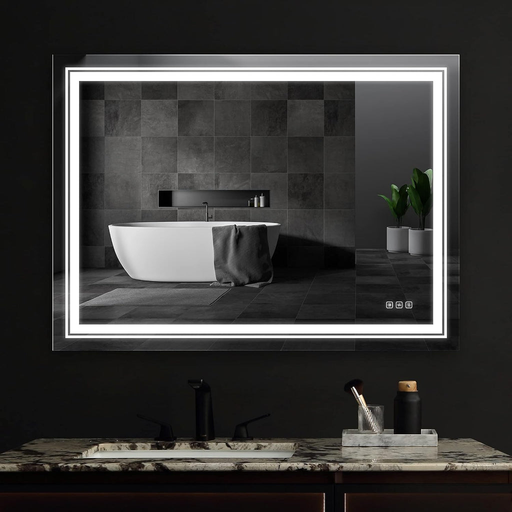 LED Mirror, 24x32 Inch Lighted Bathroom Mirror with Lights, Anti Fog, Dimmable, 3 Lighting Temperature Setting A875