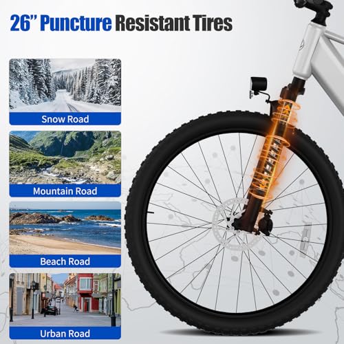 26" Electric Mountain Bike, 1000W Peak Motor, 375Wh Removable Battery, 7 Speed A222632