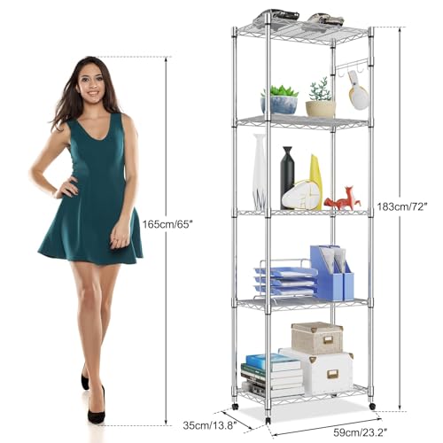 5 Tier Black Adjustable Metal Shelving Unit on Wheels B152385