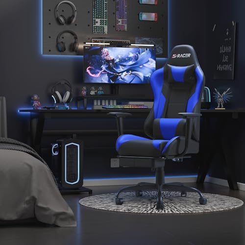 Black Gaming Chair with Footrest and Massage Lumbar Support B1801
