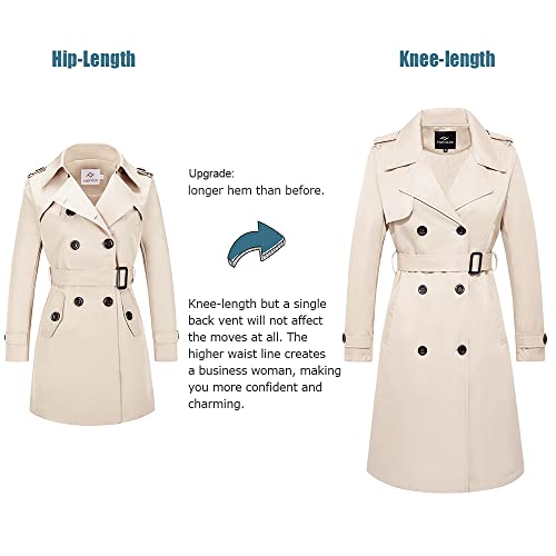Women's Long Double Breasted Water Resistant Trench Coat with Belt J2915