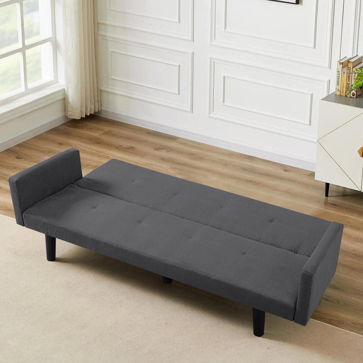 Blue Faux Suede Futon Sofa Bed K93258