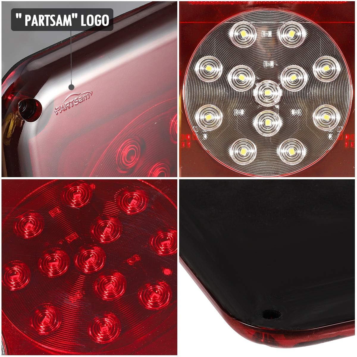 2Pcs Rectangle LED Trailer RV Tail Lights Red and White W644