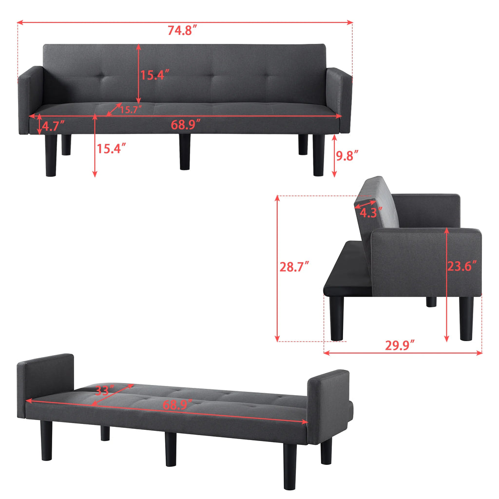 Blue Faux Suede Futon Sofa Bed K93258