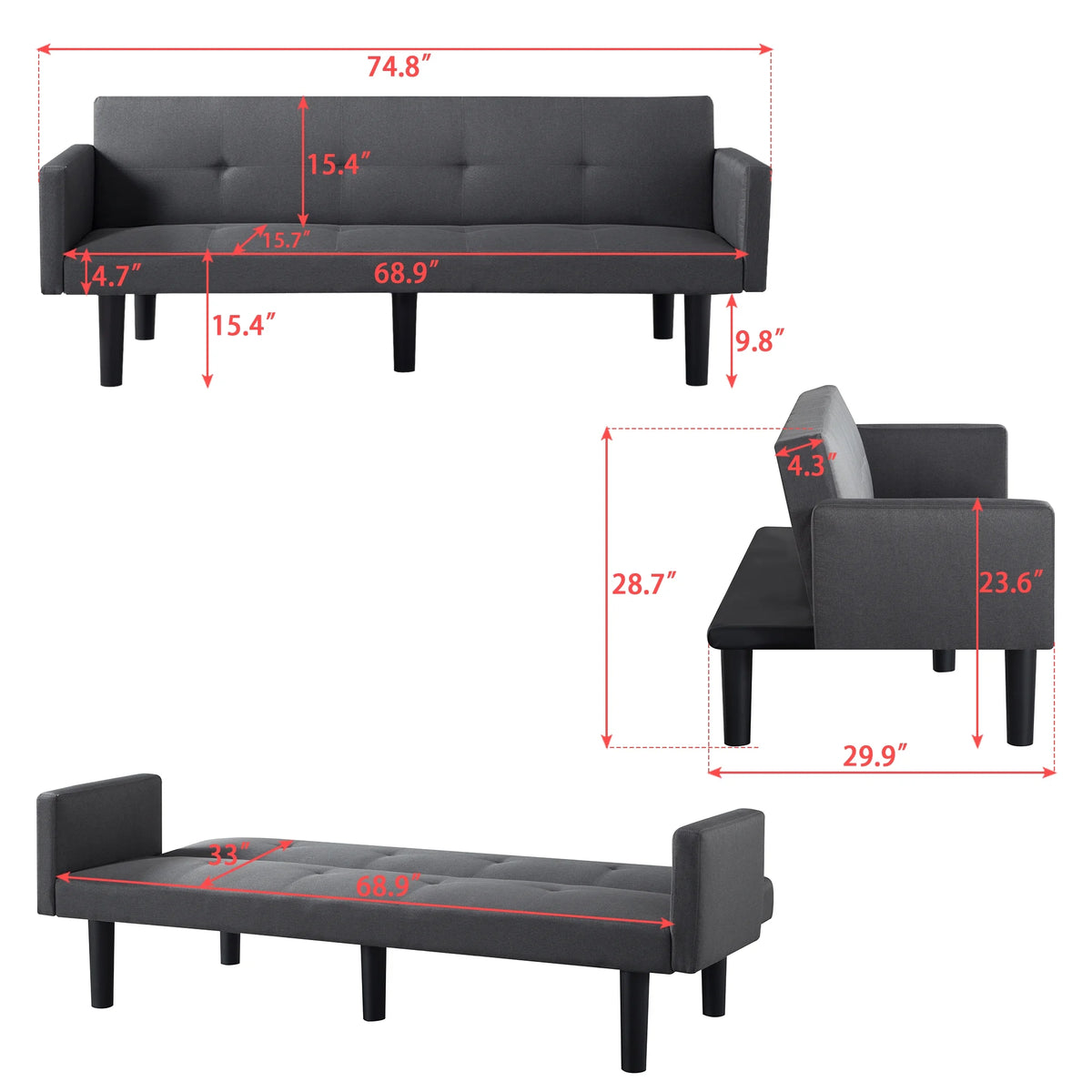 Blue Faux Suede Futon Sofa Bed K93258