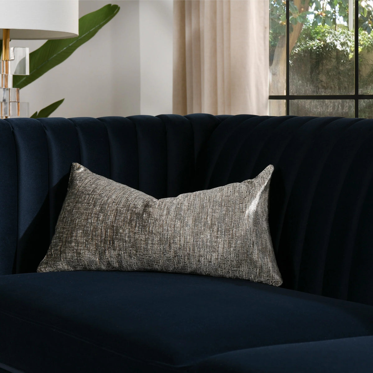 22" Feather Down Lumbar Throw Pillow Storm Gray S40736