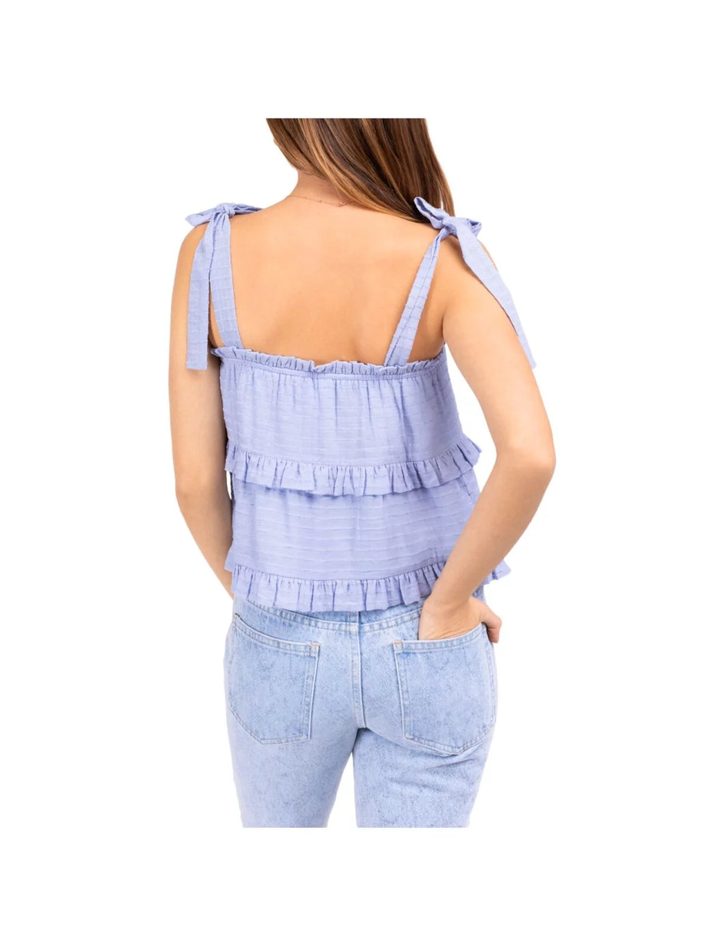 Light Blue Ruffled Tiered Sleeveless Tank Top P54449