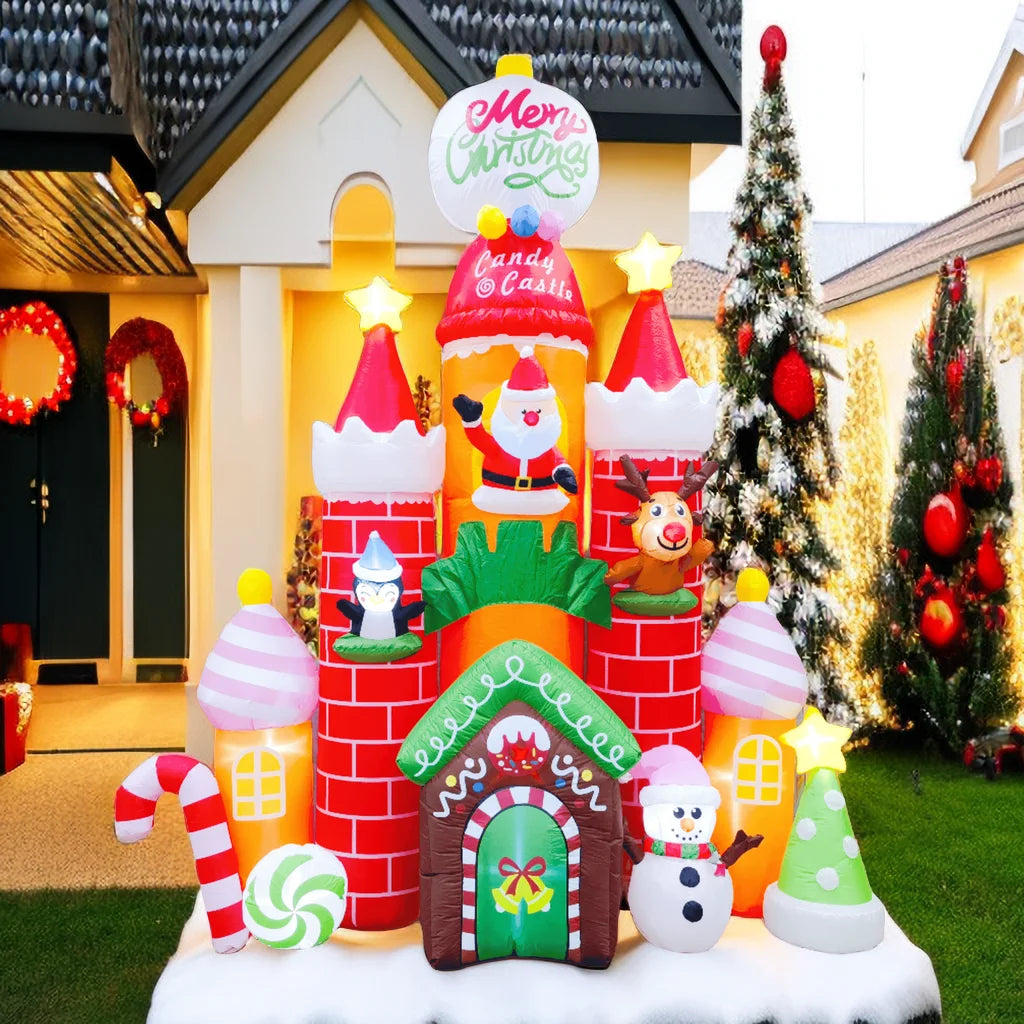 Inflatable Candy Castle Christmas Yard Decorations with LED Light and Air Blower A666
