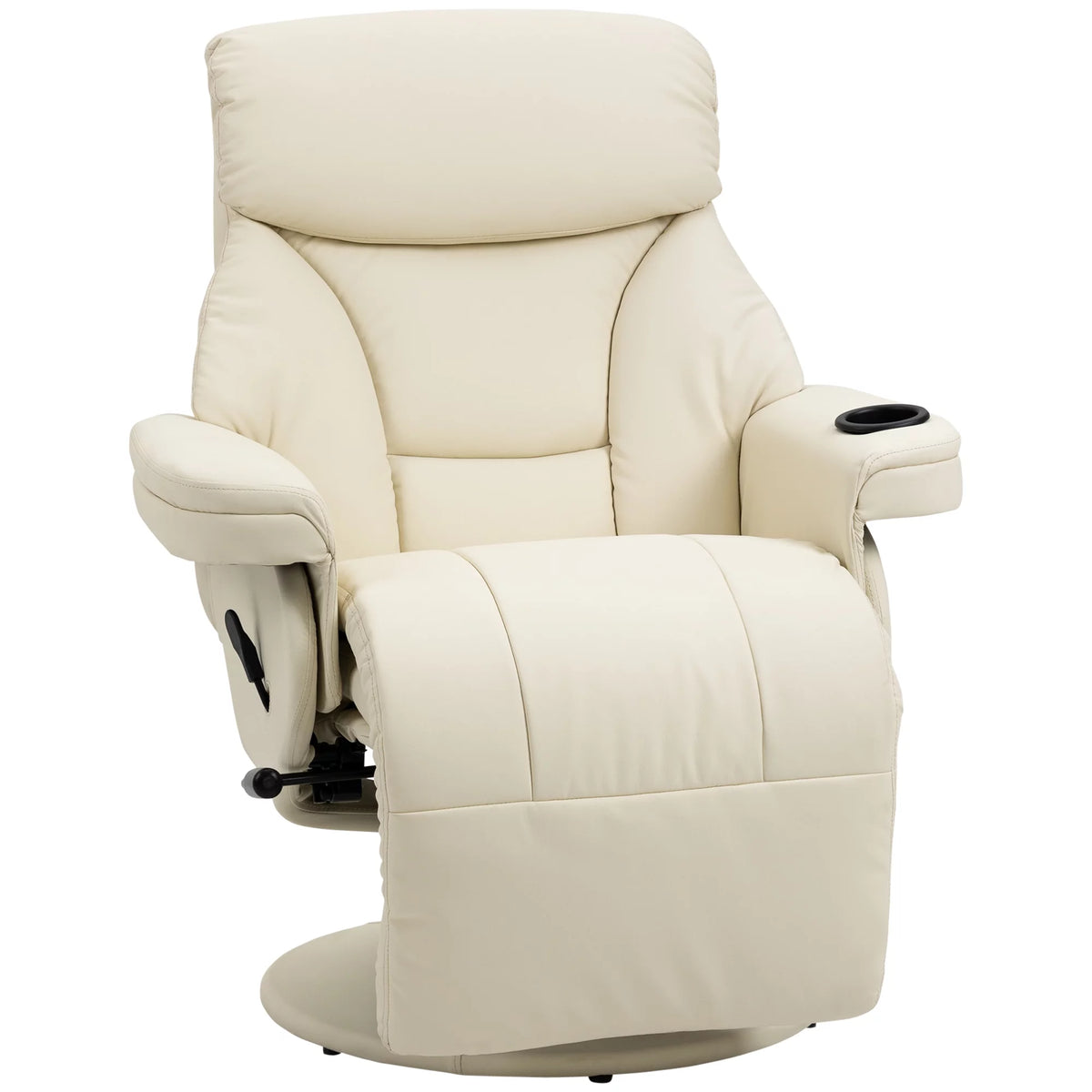 Cream White Manual Recliner Swivel Armchair with Cup Holder M4355