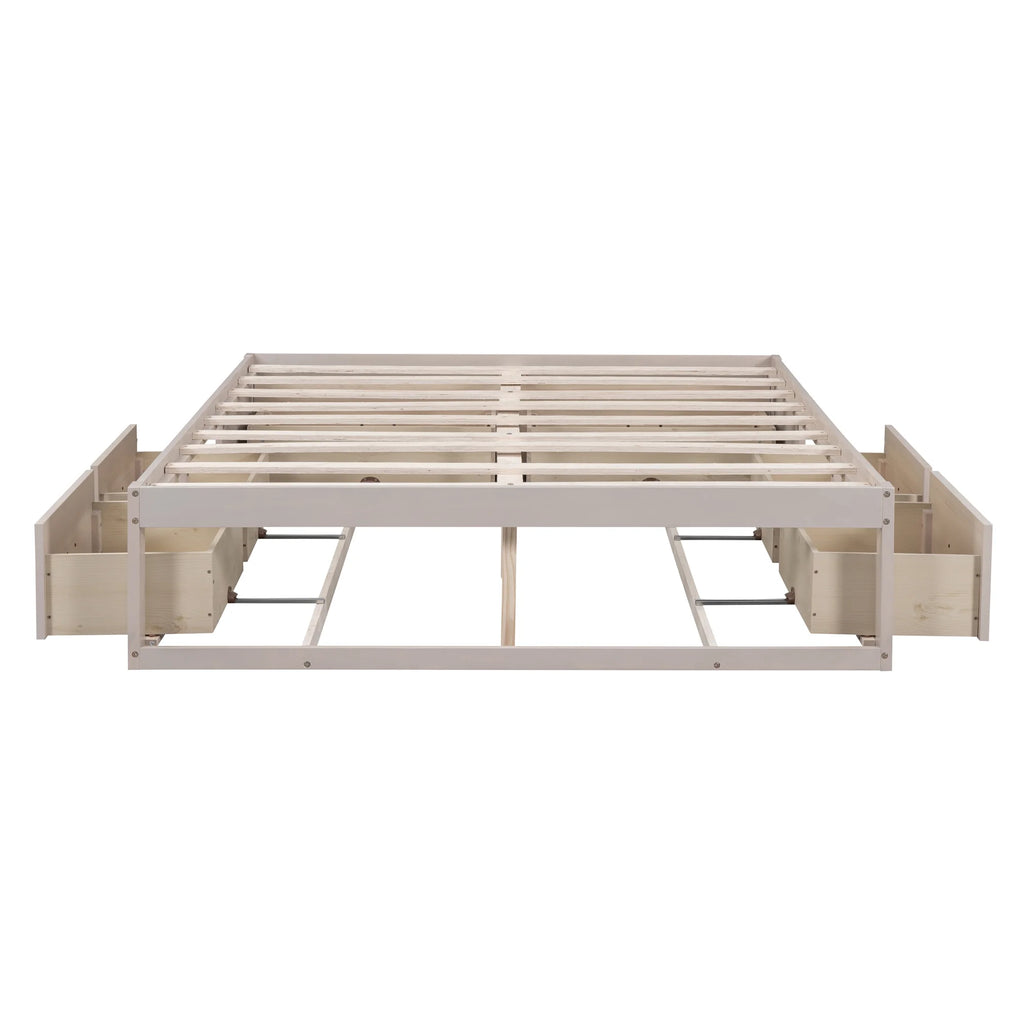 Antique White Wood Queen Size Platform Bed with 6 Drawers W345779