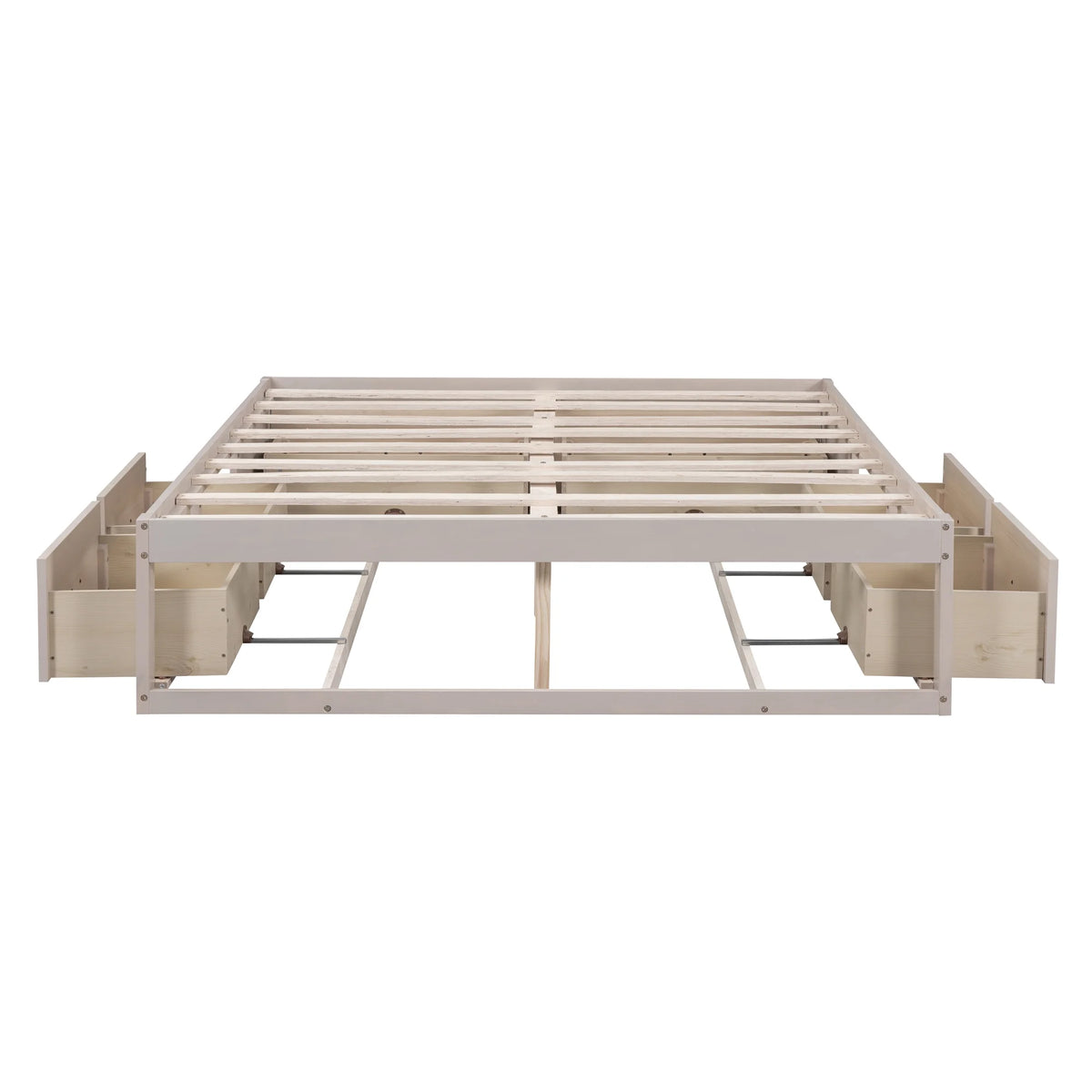 Antique White Wood Queen Size Platform Bed with 6 Drawers W345779
