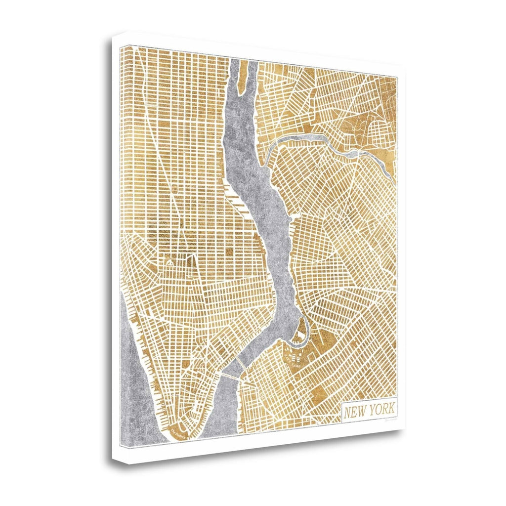 Gilded New York Map Giclee Print on Gallery Wrap Canvas Q1166