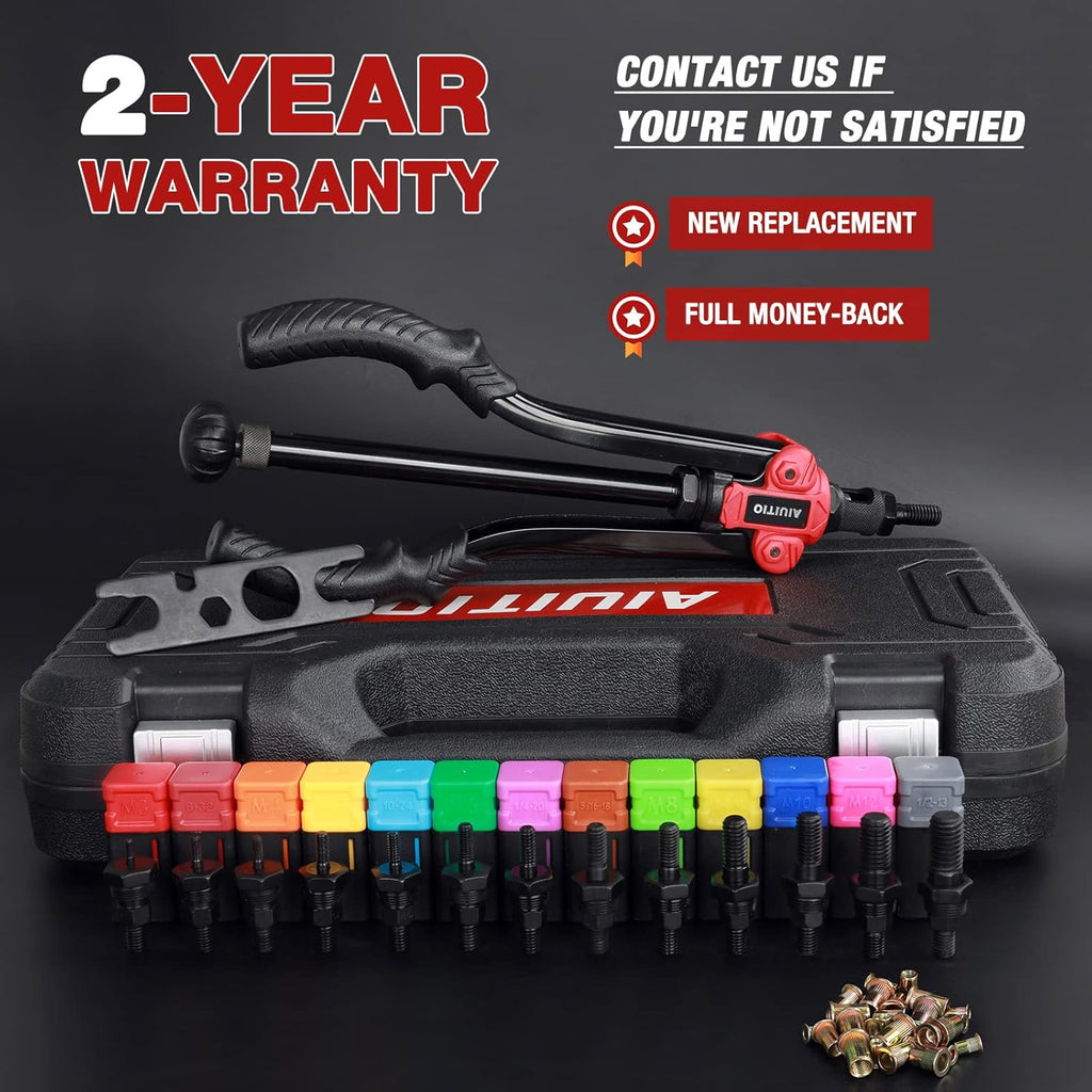 14'' Rivet Nut Tool Set Kit with 13PCS Metric & Inch Mandrels, 130PCS Rivet Nuts, Plastic Case F782