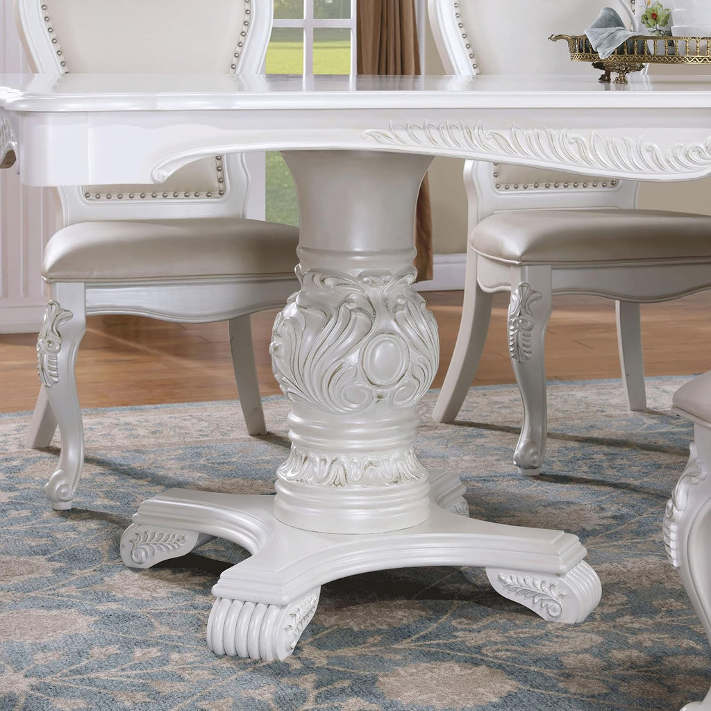 Solid Wood 7-Piece Dining Set with Expandable Table and 6 Leather Padded Side Chairs, White O461053