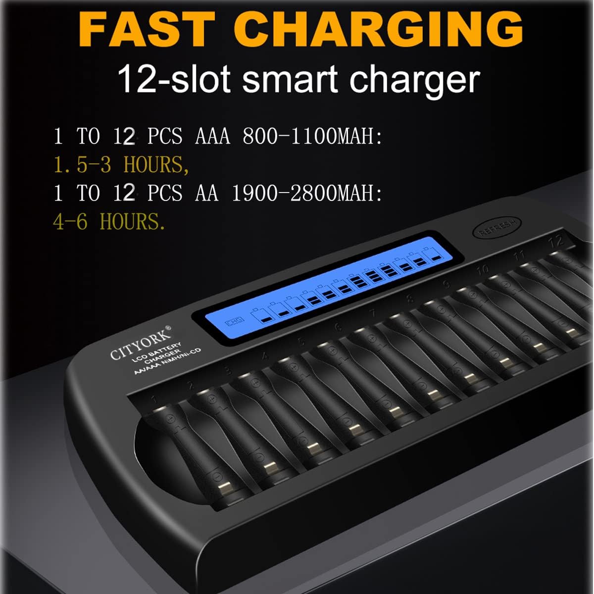 12 Slot LCD Smart Rechargeable Battery Charger for AA AAA NiMH NiCD I68789