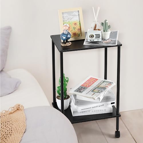 Black 2-Tier End Table Set of 2 with Wheels Z49349