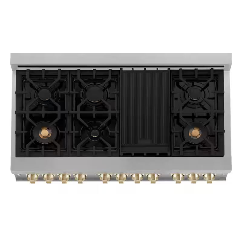 48 in. 7 Burner Dual Fuel Range in Stainless, White Matte and Polished Gold I822656