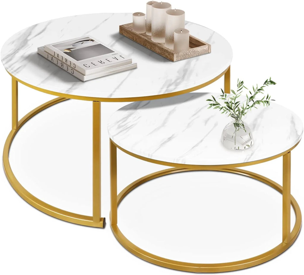 35" Marble Look Nesting Coffee Table Set of 2 M1091