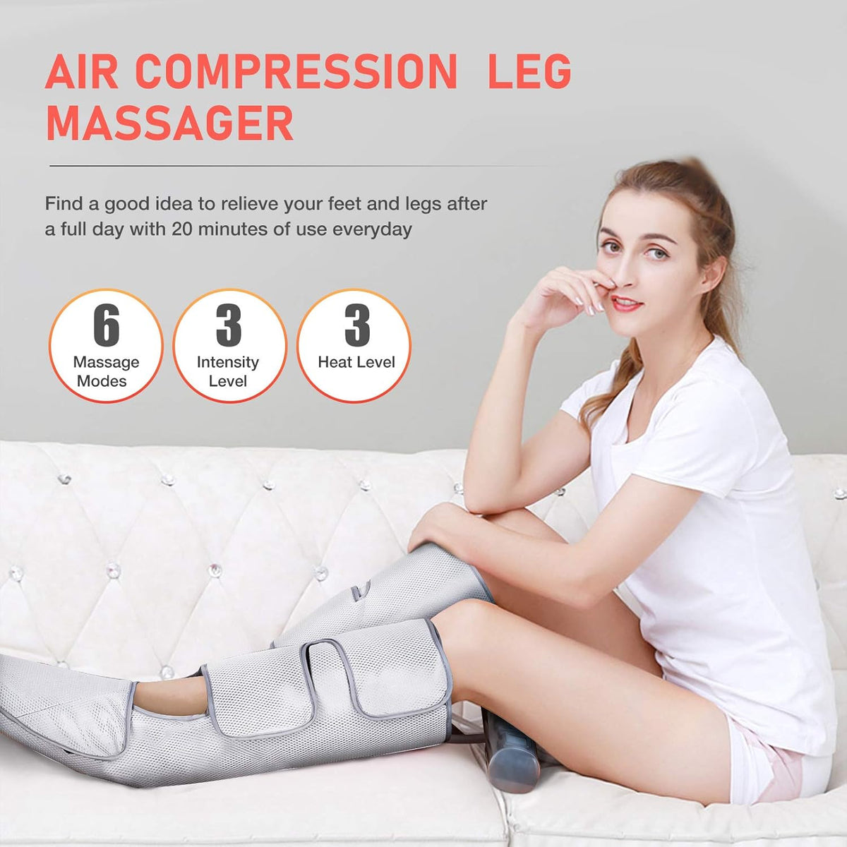 Foot and Leg Massager with Heat, Air Leg Compression Massager, 6 Modes 3 Intensities C74273