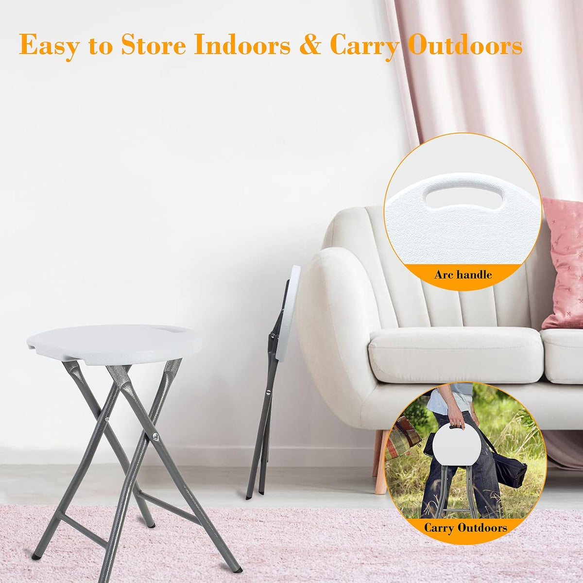 White 18 inch Set of 4 Folding Stool with Handle A1201