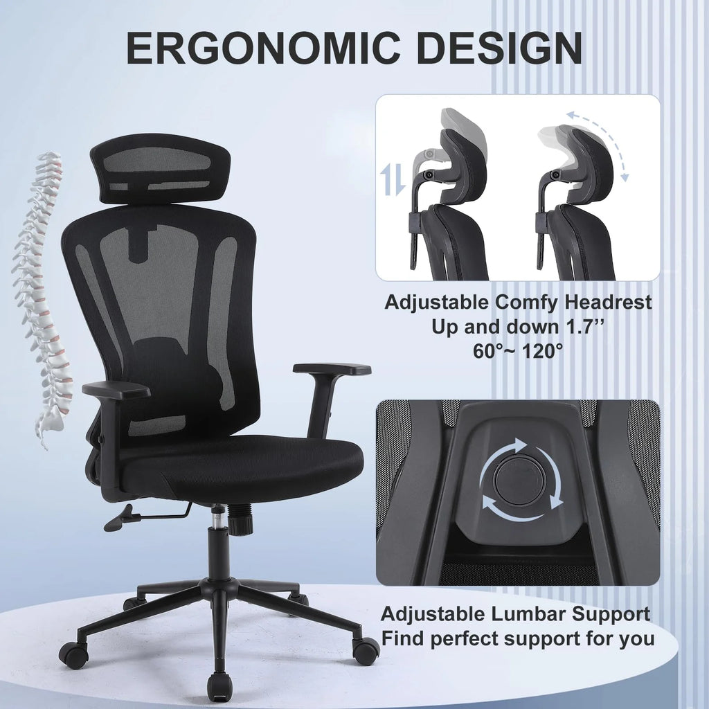 Black Mesh Ergonomic High Back Office Chair with Lumbar Support J7342
