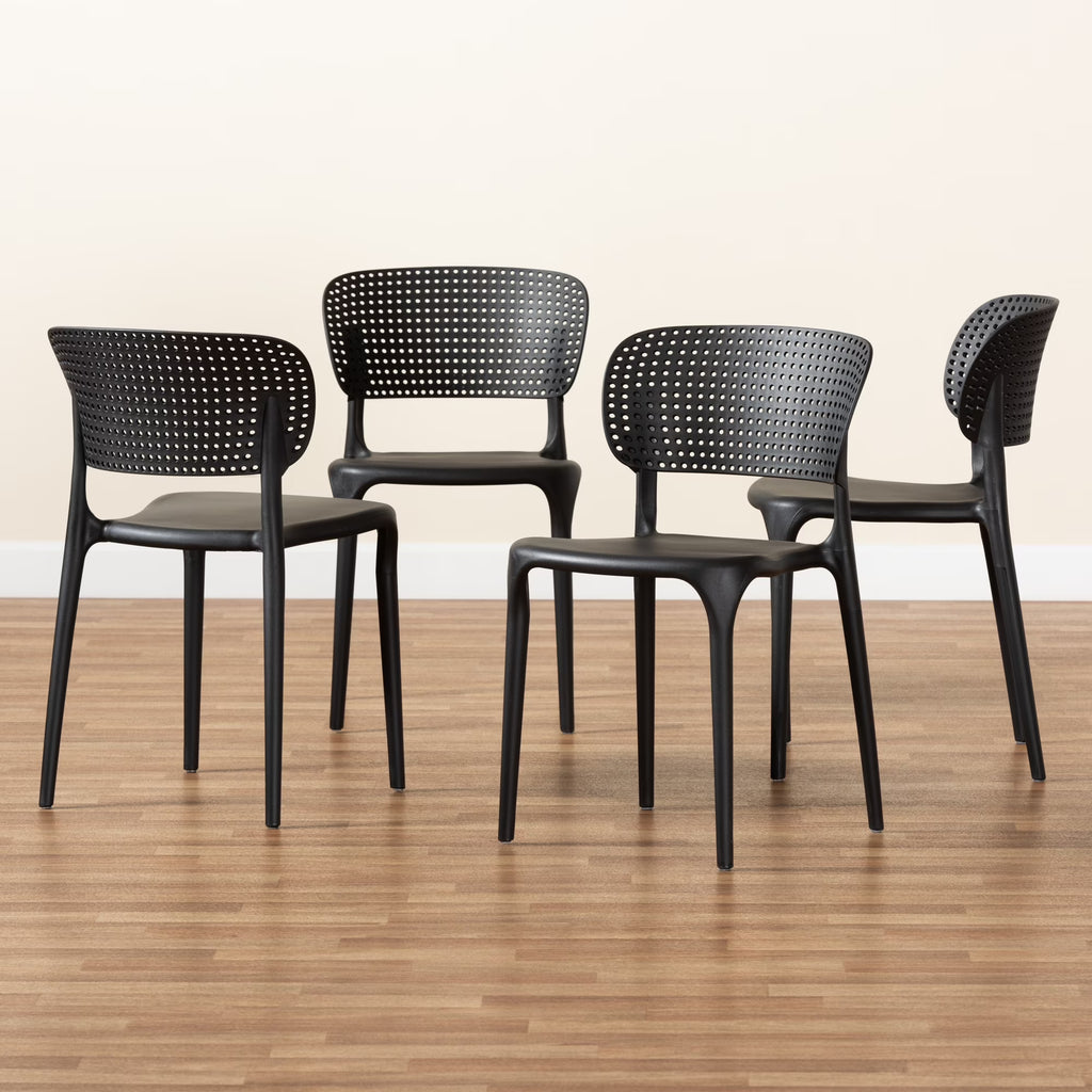 Black Finished Polypropylene Plastic 4-Piece Stackable Dining Chair Set K9695