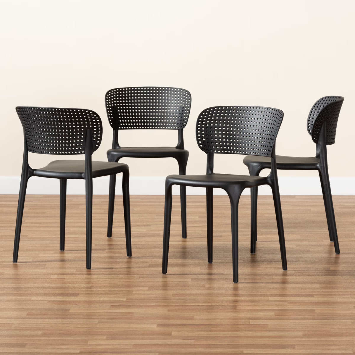 Black Finished Polypropylene Plastic 4-Piece Stackable Dining Chair Set K9695