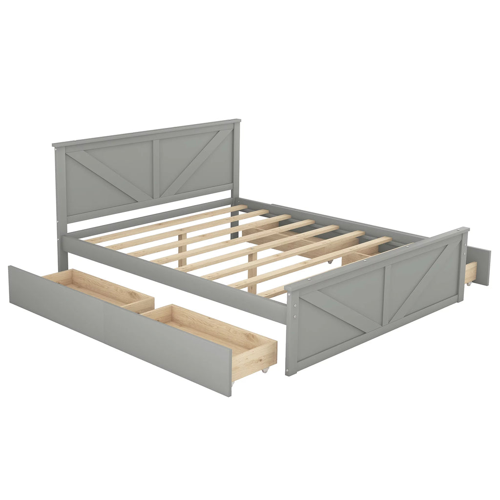 Wood Queen Bed Frame with 4 Storage Drawers V7890