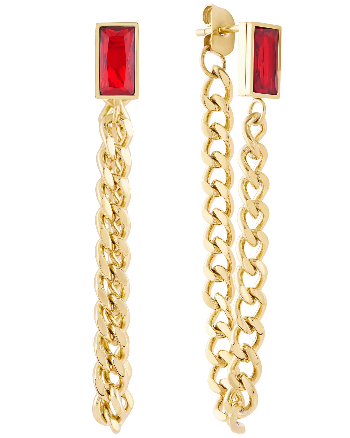18K Gold Plated Stainless Steel Baguette Chain Earrings N4742
