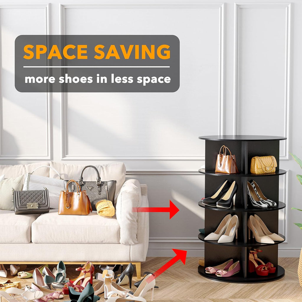 4 Tier Black Rotating Shoe Rack E19150