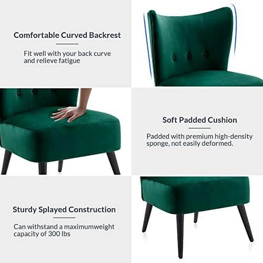 Green Velvet Upholstered Accent Chair with Wood Legs W2300