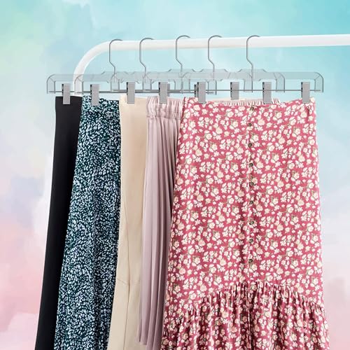 12 Pack 14" Clear Skirt Hangers with Adjustable Clips C171